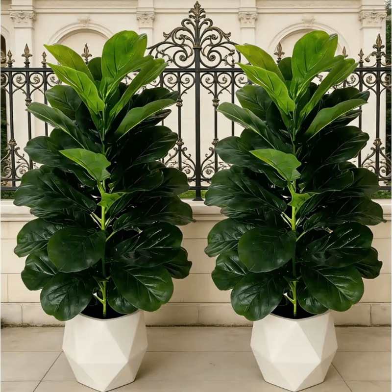 3FT Artificial Fiddle Leaf Fig Tree 2Pack With White Geometric Pot Realistic Faux Indoor Outdoor Pl 3