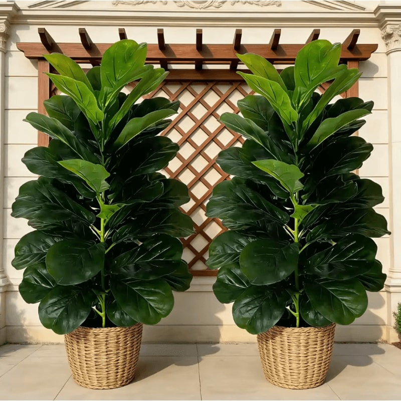 3FT Artificial Fiddle Leaf Fig Tree 2Pack With White Geometric Pot Realistic Faux Indoor Outdoor Pl 5