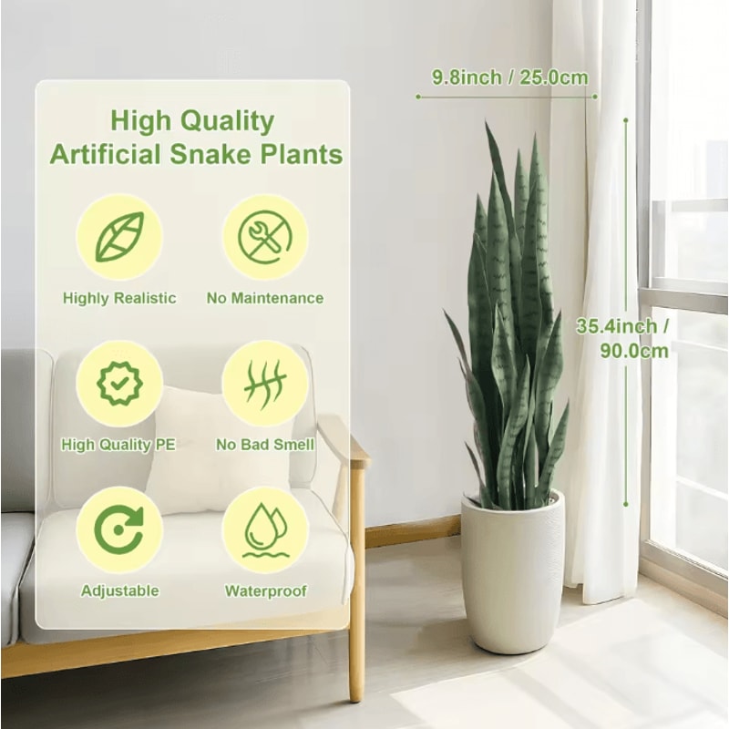 3FT Artificial Snake Plant 2Pack Realistic Faux Agave Potted Plant For Indoor Outdoor Home Office D 0