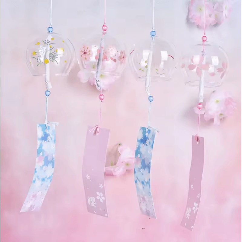 Japanese Sakura Wind Chime Glass Furin Bell Cherry Blossom Hanging Decor For Home Garden Balcony 0
