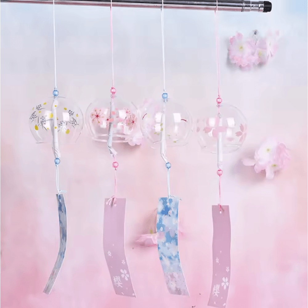 Japanese Sakura Wind Chime Glass Furin Bell Cherry Blossom Hanging Decor For Home Garden Balcony 1