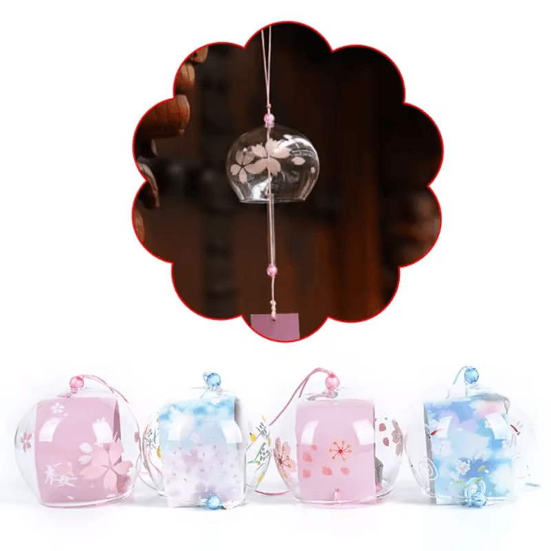 Japanese Sakura Wind Chime Glass Furin Bell Cherry Blossom Hanging Decor For Home Garden Balcony 2