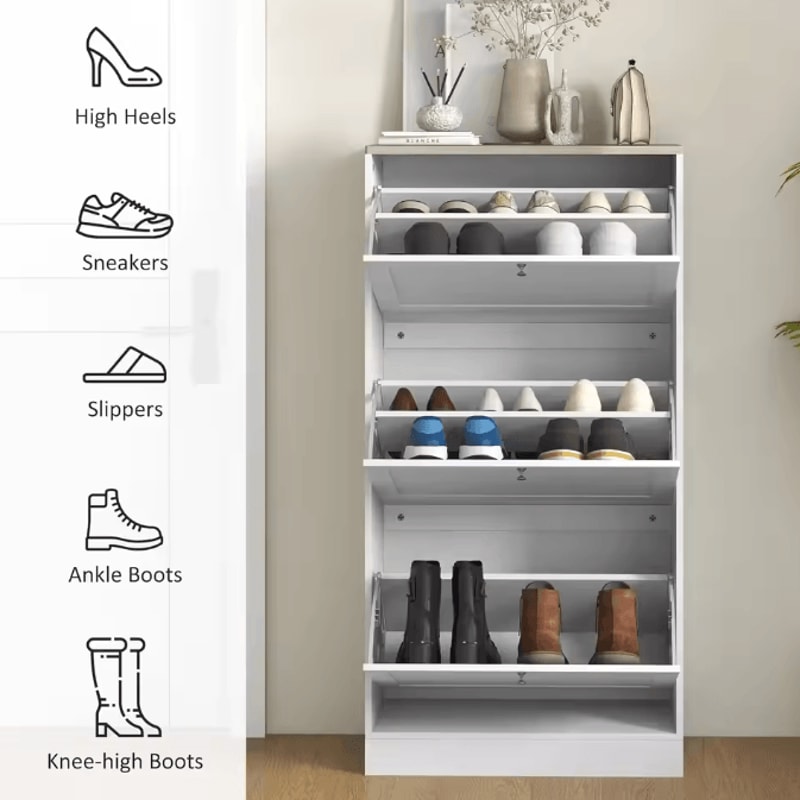 Wooden Shoe Storage Cabinet With 3 Flip Drawers Entryway Organizer With Adjustable Shelves Hidden S 0