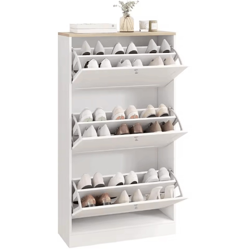 Wooden Shoe Storage Cabinet With 3 Flip Drawers Entryway Organizer With Adjustable Shelves Hidden S 5