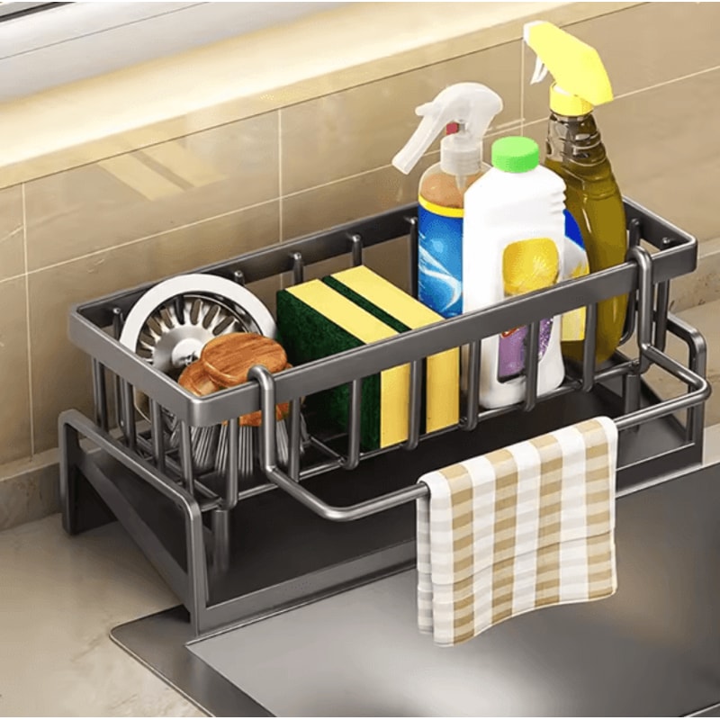 Kitchen Sink Organizer Carbon Steel Sponge Holder With Tilted Drain Tray Storage Rack For Brushes A 0