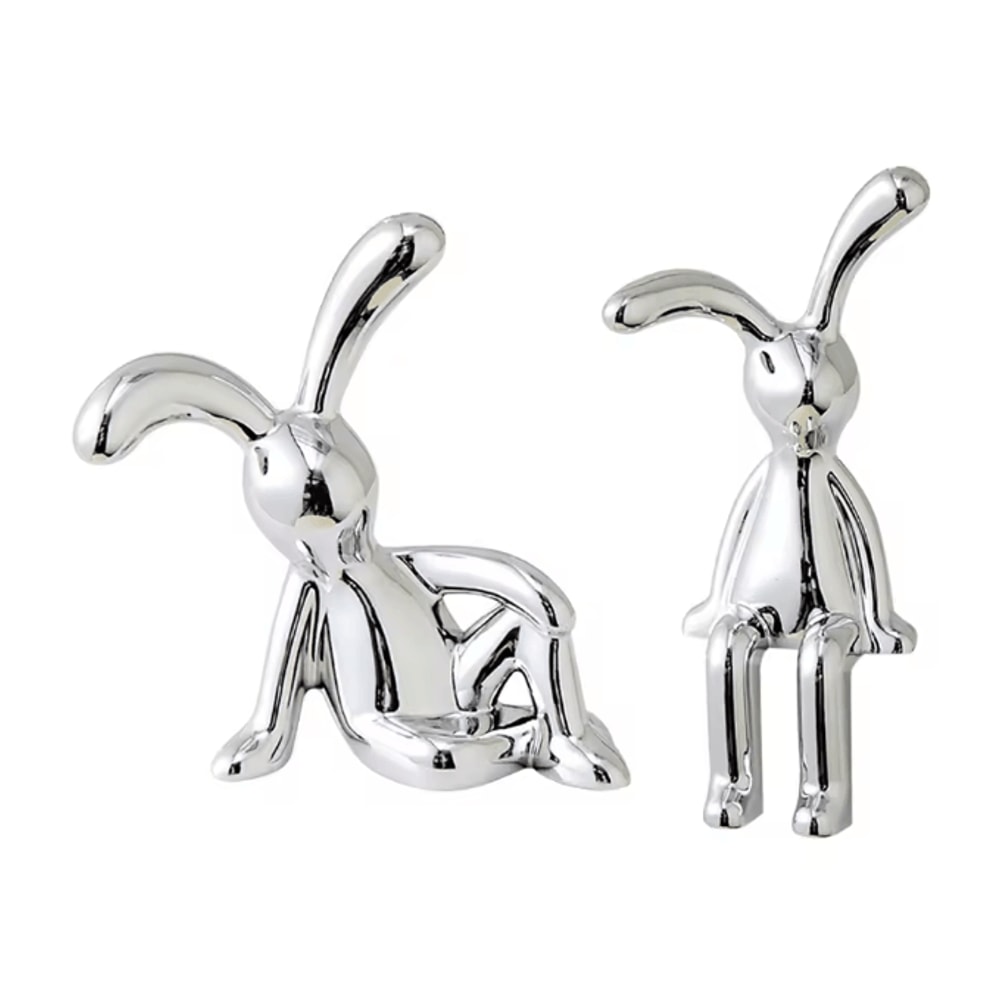 Cute Rabbit Couple Statue Set Cartoon Bunny Figurine Romantic Desktop Ornament For Home Bedroom Car 3