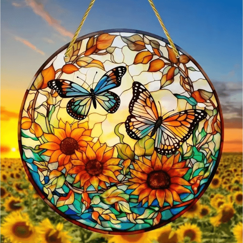 Butterfly Acrylic Suncatcher Round Window Hanging Rainbow Light Catcher Decor For Home Bedroom Gard 2