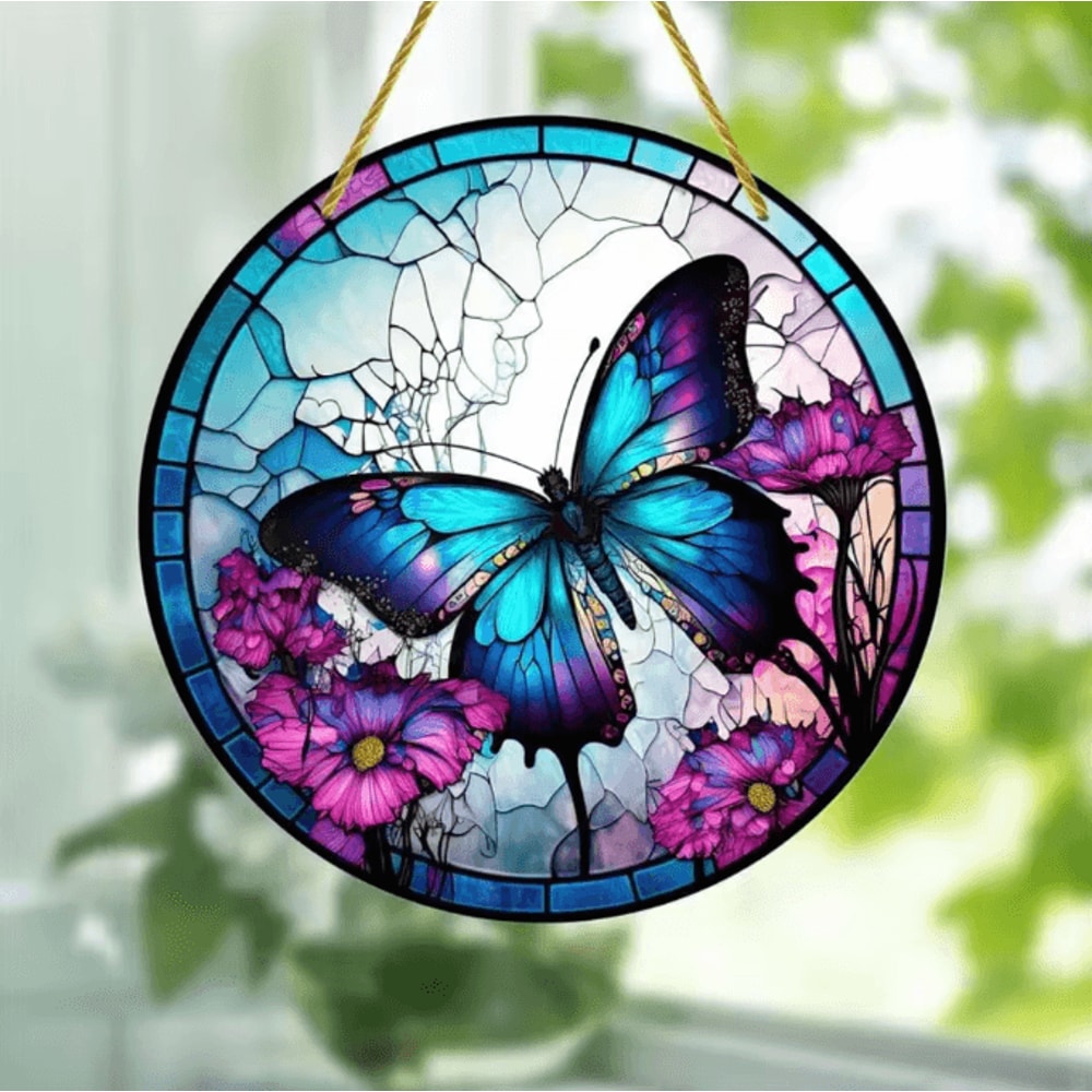 Butterfly Acrylic Suncatcher Round Window Hanging Rainbow Light Catcher Decor For Home Bedroom Gard 7