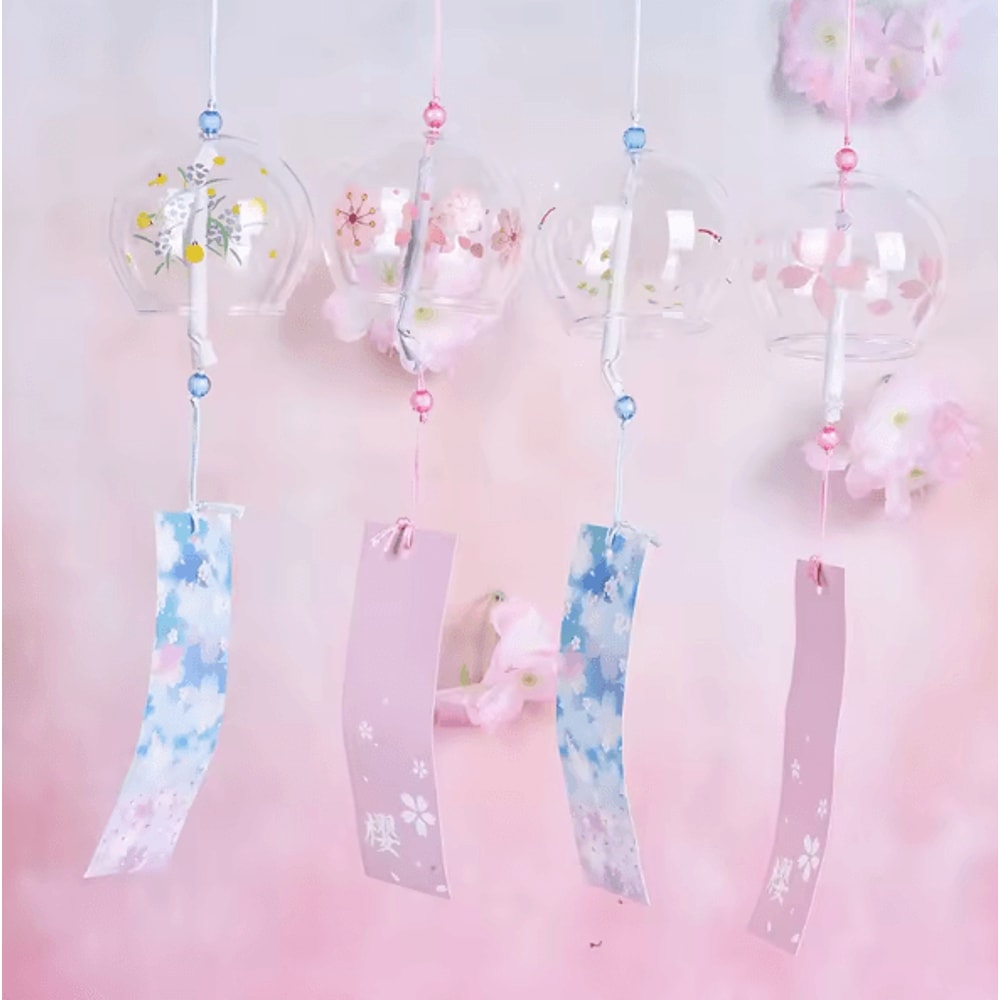 Japanese Sakura Wind Chime Glass Furin Bell Cherry Blossom Hanging Decor For Home Garden 0