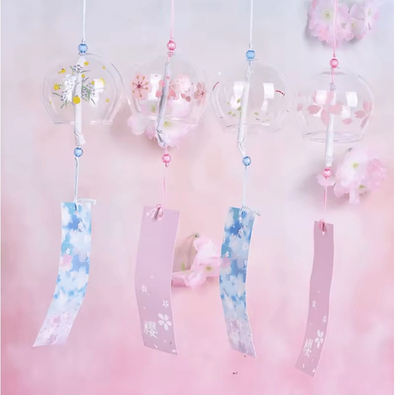 Japanese Sakura Wind Chime Glass Furin Bell Cherry Blossom Hanging Decor For Home Garden 0