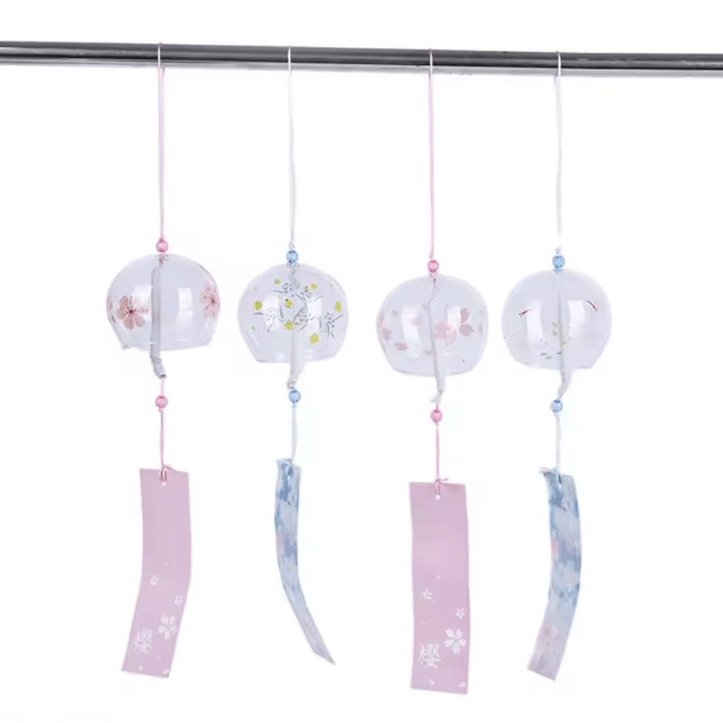 Japanese Sakura Wind Chime Glass Furin Bell Cherry Blossom Hanging Decor For Home Garden 1