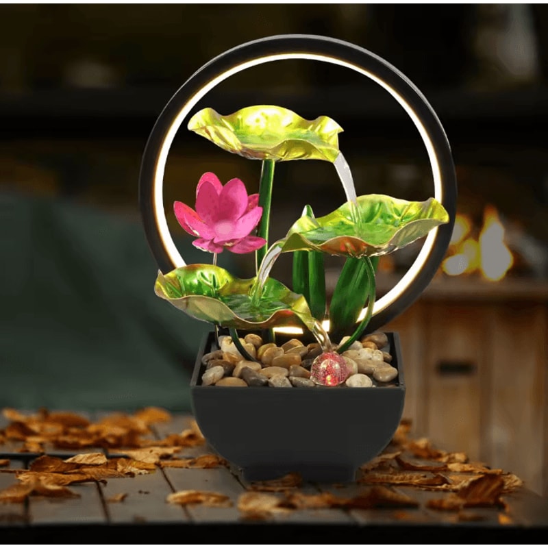 USB LED Tabletop Water Fountain Relaxation Desktop Waterfall With Natural Stones And Ambient Light 1