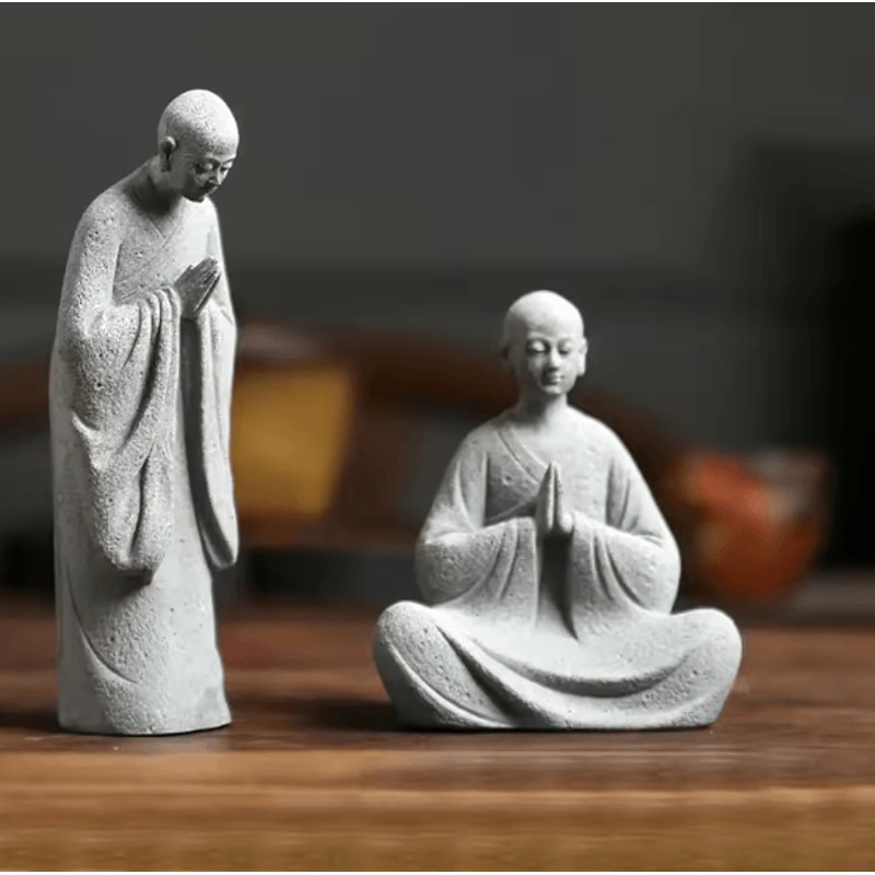 Zen Monk Statue White Buddhist Figurine Mini Landscape Ornament For Aquarium Garden Home Decor 1
