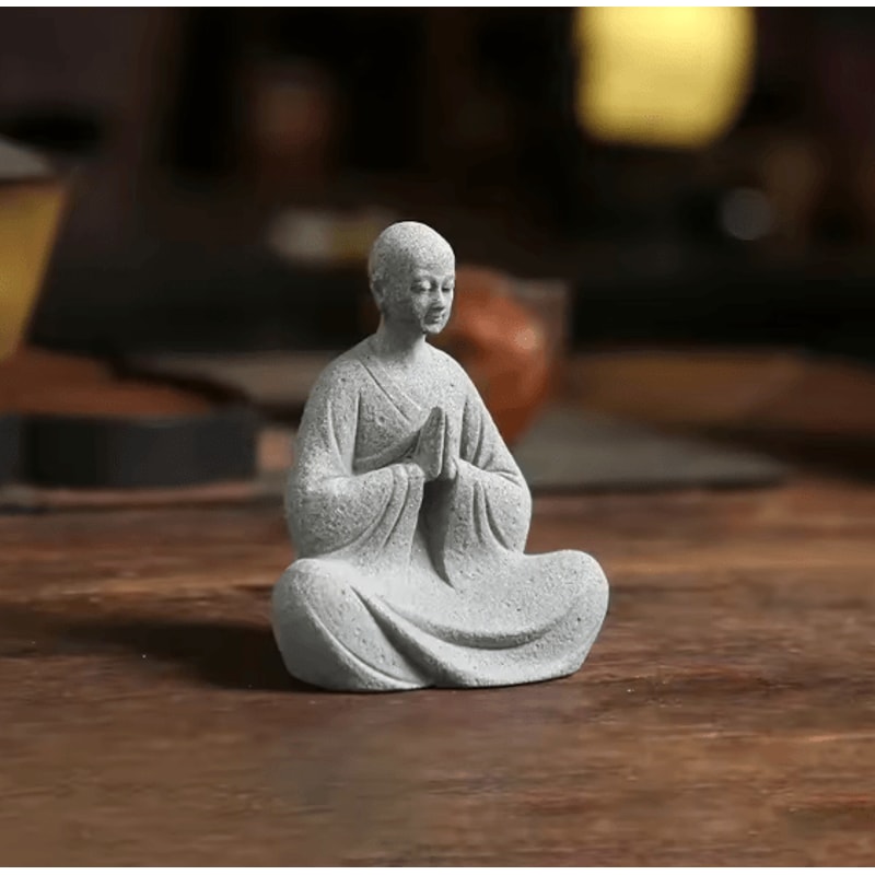 Zen Monk Statue White Buddhist Figurine Mini Landscape Ornament For Aquarium Garden Home Decor 2