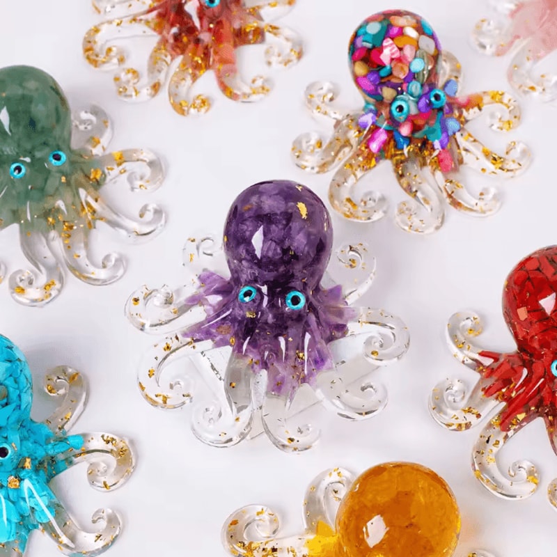 Natural Crystal Octopus Statue Reiki Stone Resin Ornament Decorative Figurine For Aquarium Home Off 0