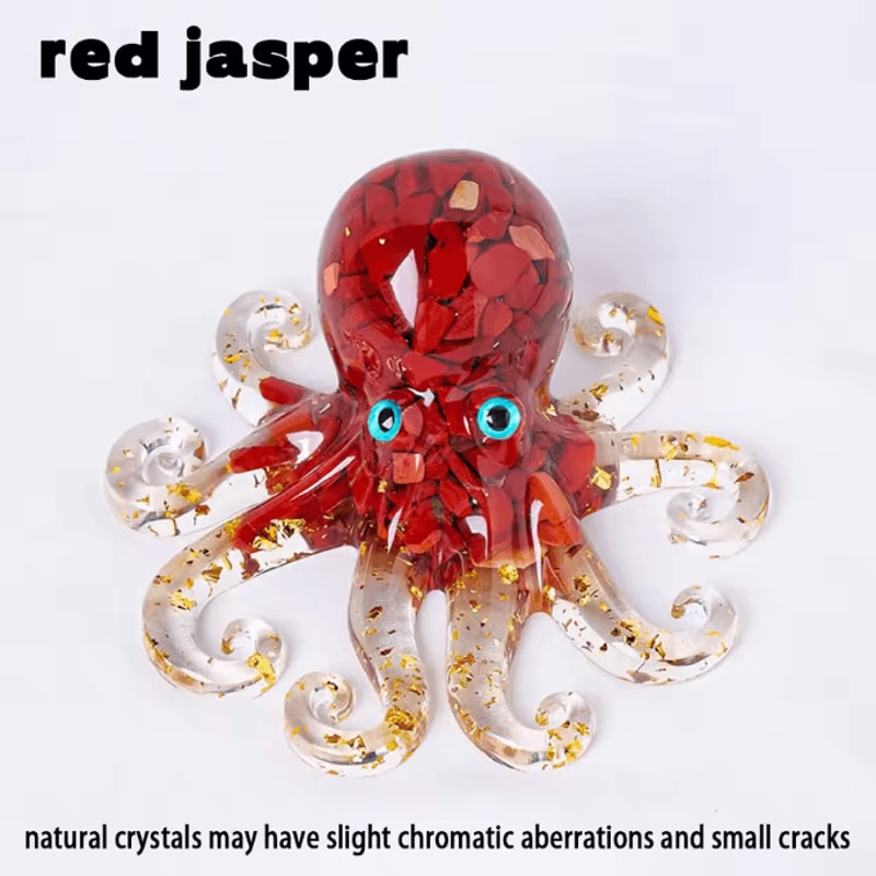 Natural Crystal Octopus Statue Reiki Stone Resin Ornament Decorative Figurine For Aquarium Home Off 7