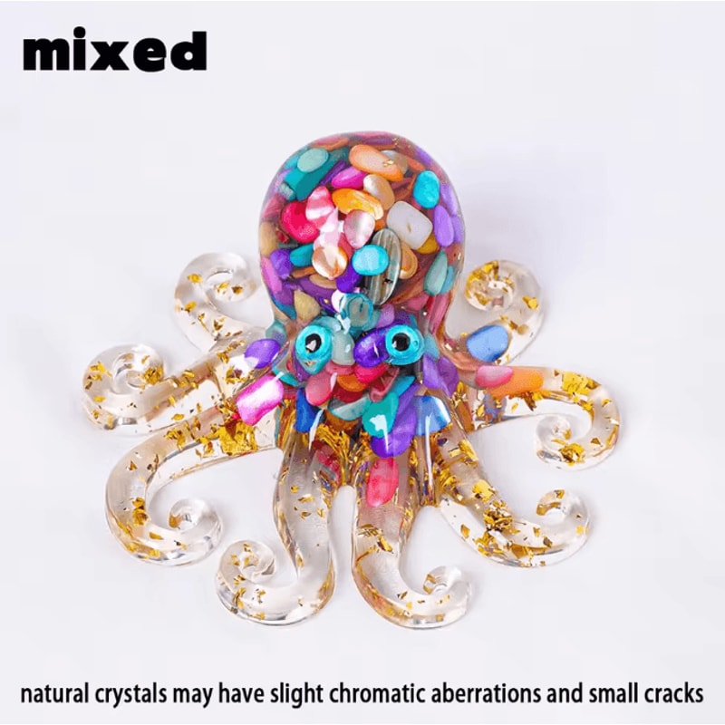 Natural Crystal Octopus Statue Reiki Stone Resin Ornament Decorative Figurine For Aquarium Home Off 8