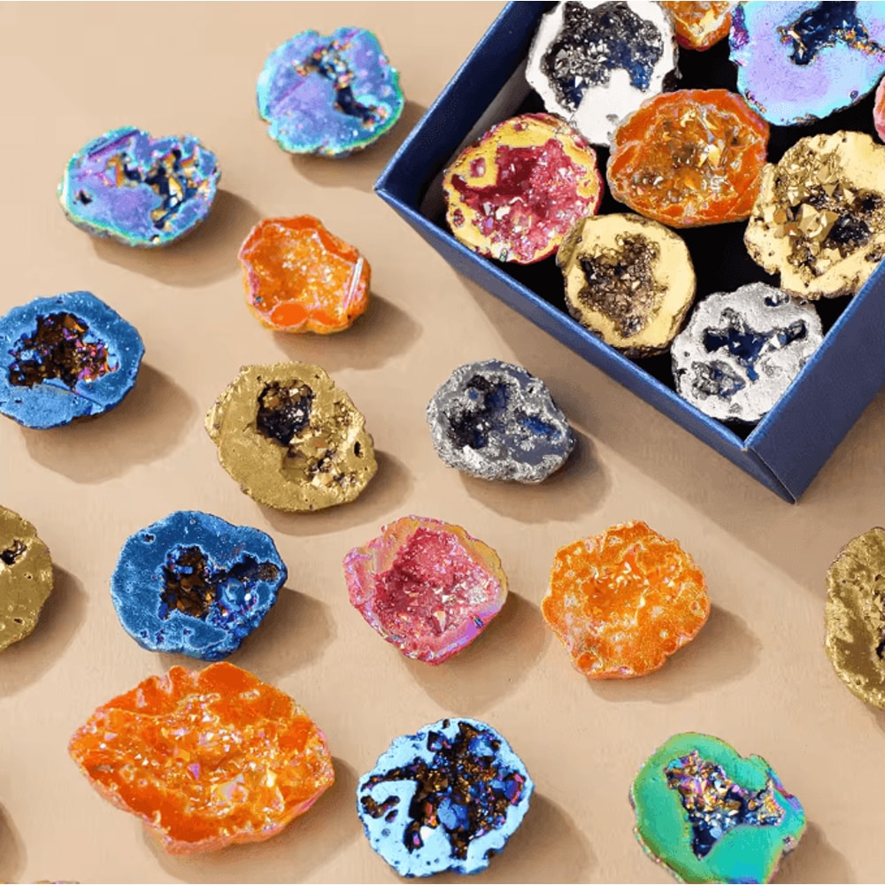 9Piece Colorful Agate Geode Crystal Set Electroplated Quartz Feng Shui Decor For Home Office Stylin 2