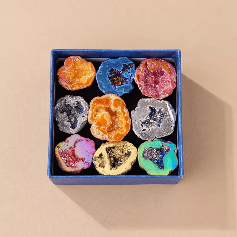 9Piece Colorful Agate Geode Crystal Set Electroplated Quartz Feng Shui Decor For Home Office Stylin 4
