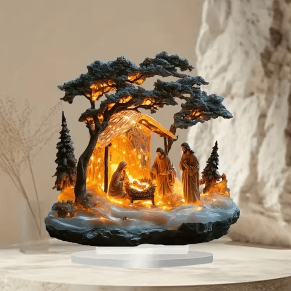 Transparent Acrylic Nativity Scene Ornament 2D Christmas Table Centerpiece Christian Holiday Decor 0