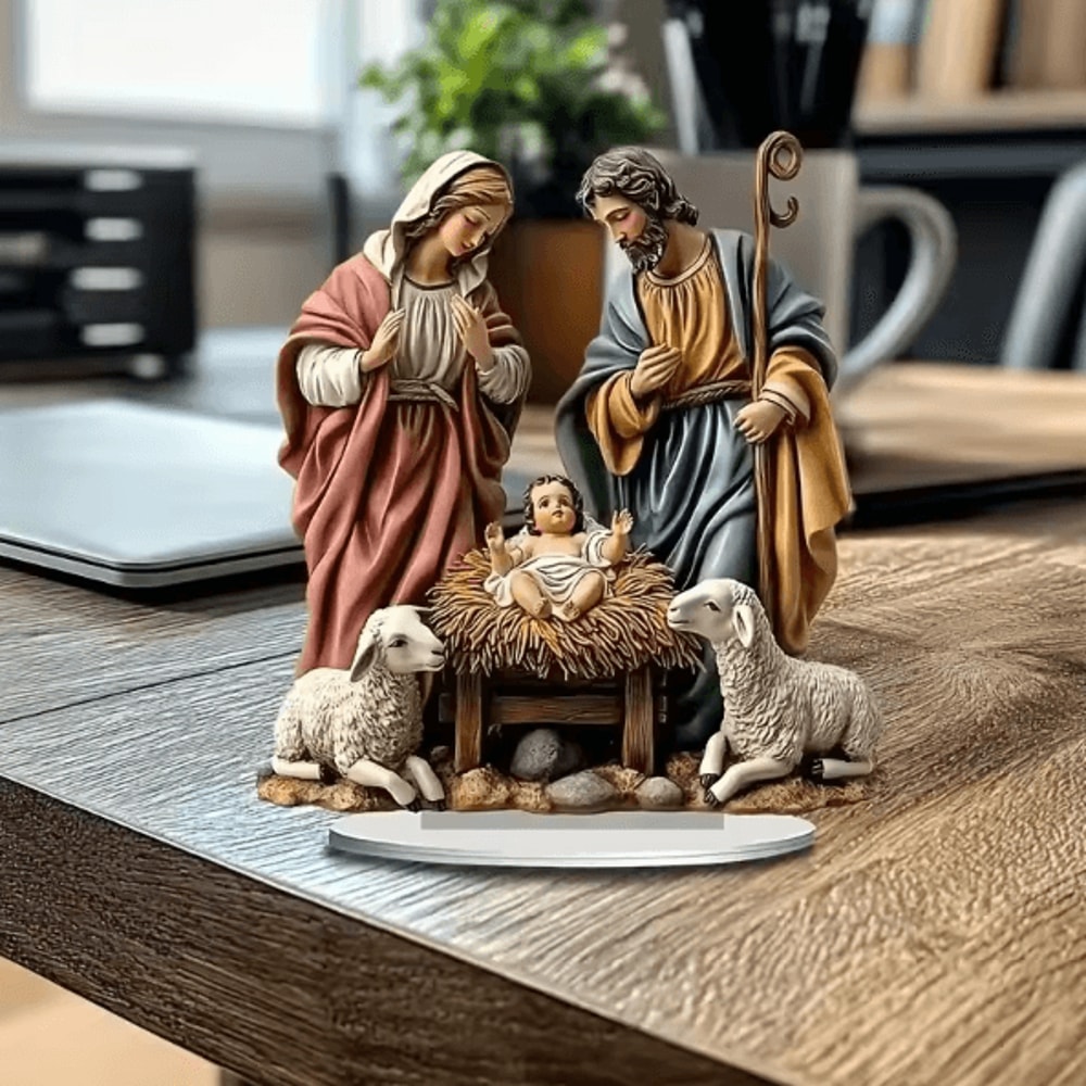 Transparent Acrylic Nativity Scene Ornament 2D Christmas Table Centerpiece Christian Holiday Decor 1