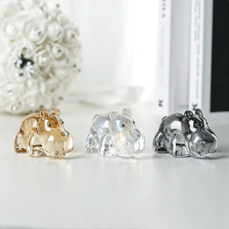 CrystalCharm Hippo Figurine Art Glass Animal Ornament Paperweight Collectible Desk Home Decor Gift 2