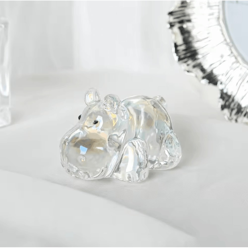 CrystalCharm Hippo Figurine Art Glass Animal Ornament Paperweight Collectible Desk Home Decor Gift 3