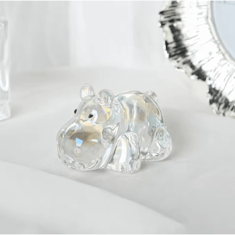 CrystalCharm Hippo Figurine Art Glass Animal Ornament Paperweight Collectible Desk Home Decor Gift 3