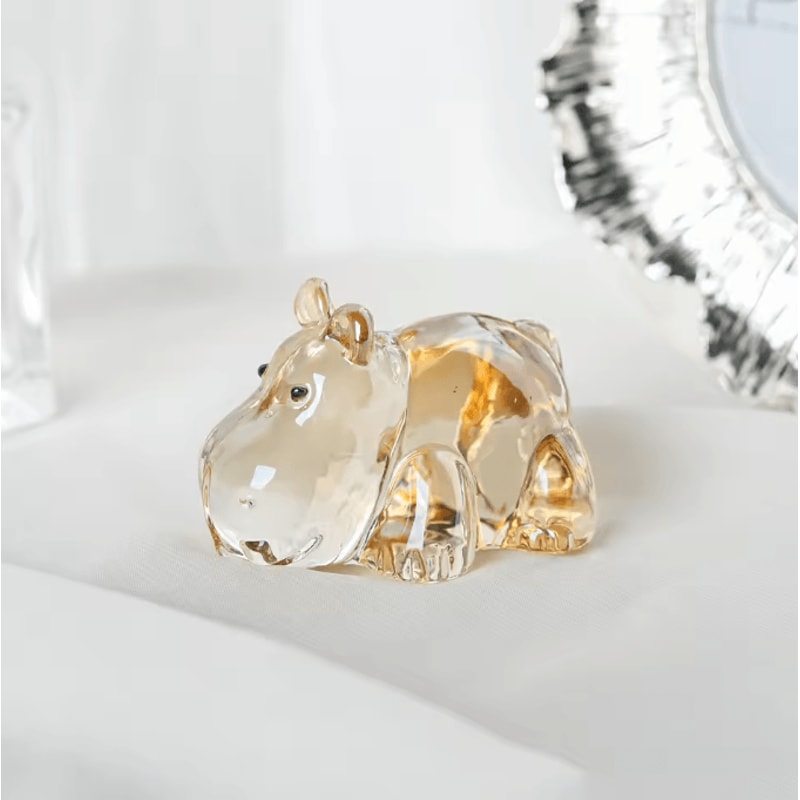 CrystalCharm Hippo Figurine Art Glass Animal Ornament Paperweight Collectible Desk Home Decor Gift 5