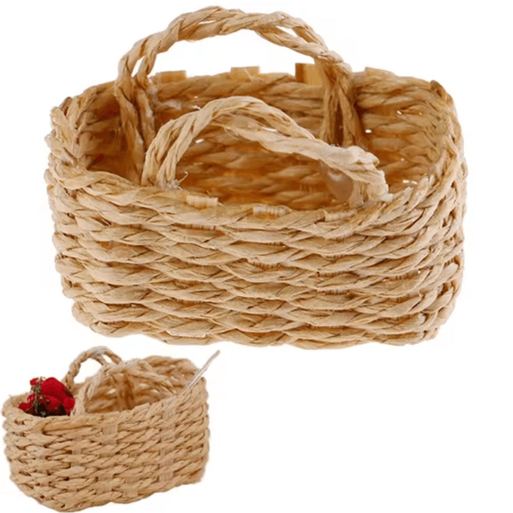 MiniHarvest Dollhouse Rattan Basket Handwoven Miniature Food Storage Decor For Realistic Scenes 1