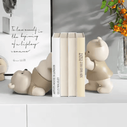 cozybear cream bookend figurine cute resin bear shelf decor for bookcase, living room & gift display
