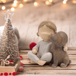 heartbond girl & puppy resin figurine cute companion statue home decor display for living room & gifts