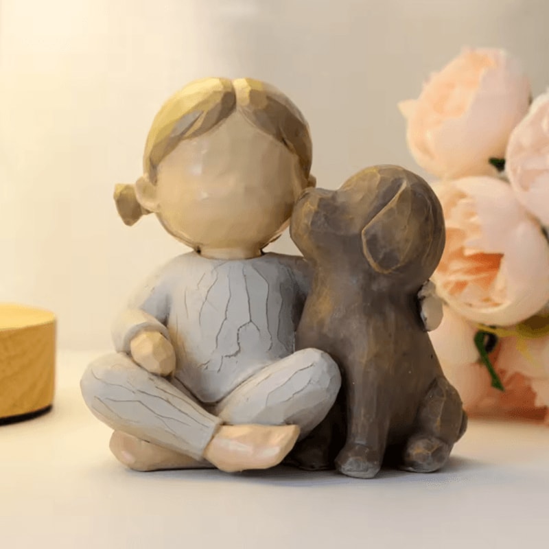 HeartBond Girl Puppy Resin Figurine Cute Companion Statue Home Decor Display For Living Room Gift 1