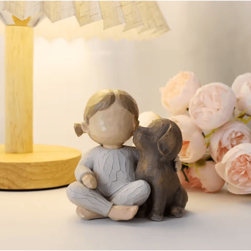 HeartBond Girl Puppy Resin Figurine Cute Companion Statue Home Decor Display For Living Room Gift 2