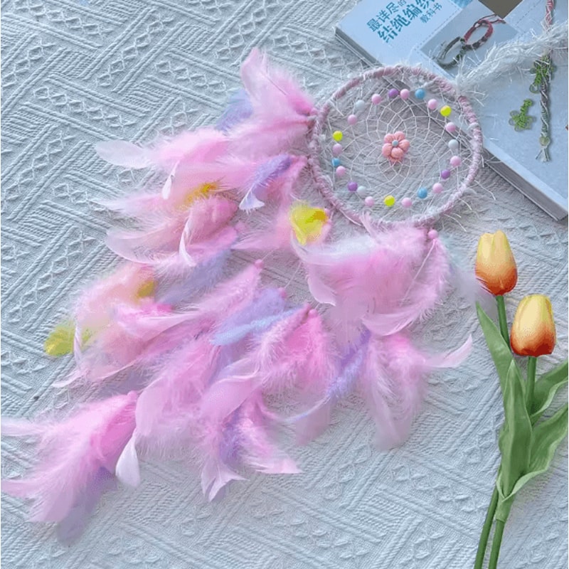DreamAura Handmade Dream Catcher Wind Chimes Boho Feather Hanging Decor For Bedroom Car Home 2