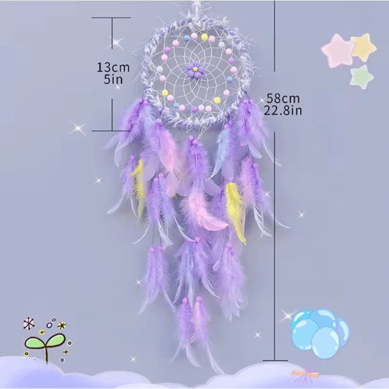 DreamAura Handmade Dream Catcher Wind Chimes Boho Feather Hanging Decor For Bedroom Car Home 7