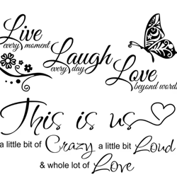 inspirenest live laugh love butterfly vinyl wall decal for living room & home decor
