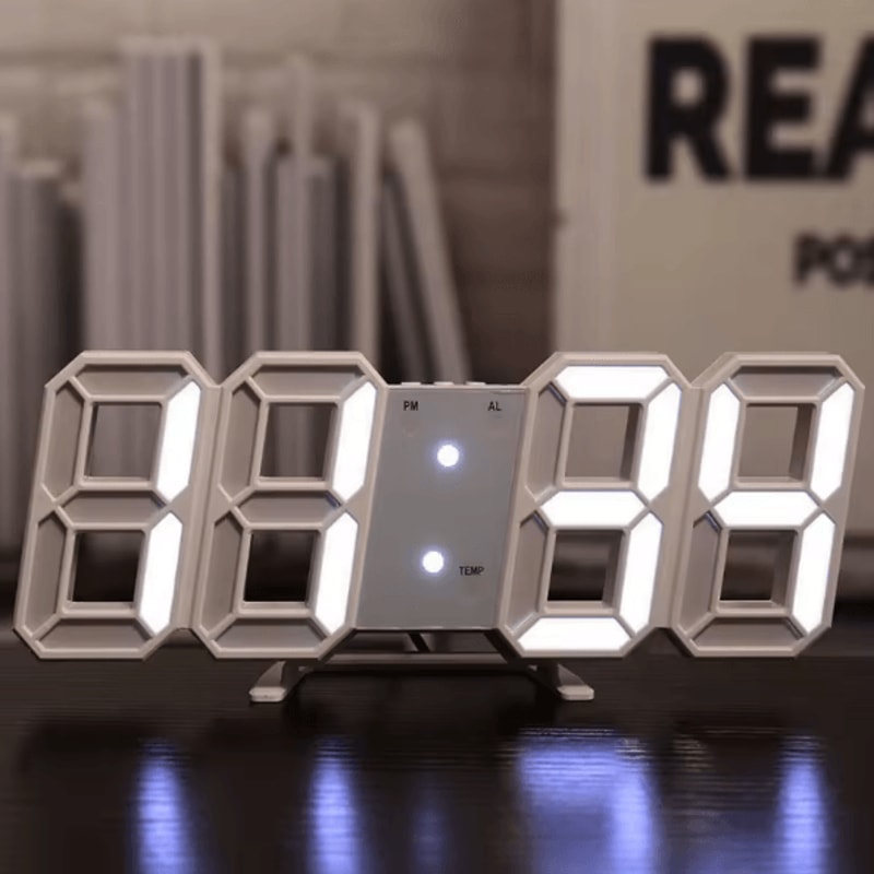 GlowTime 3D Luminous Digital Clock Voice Activated Silent LED Desk Clock For Bedroom Modern Home D 3