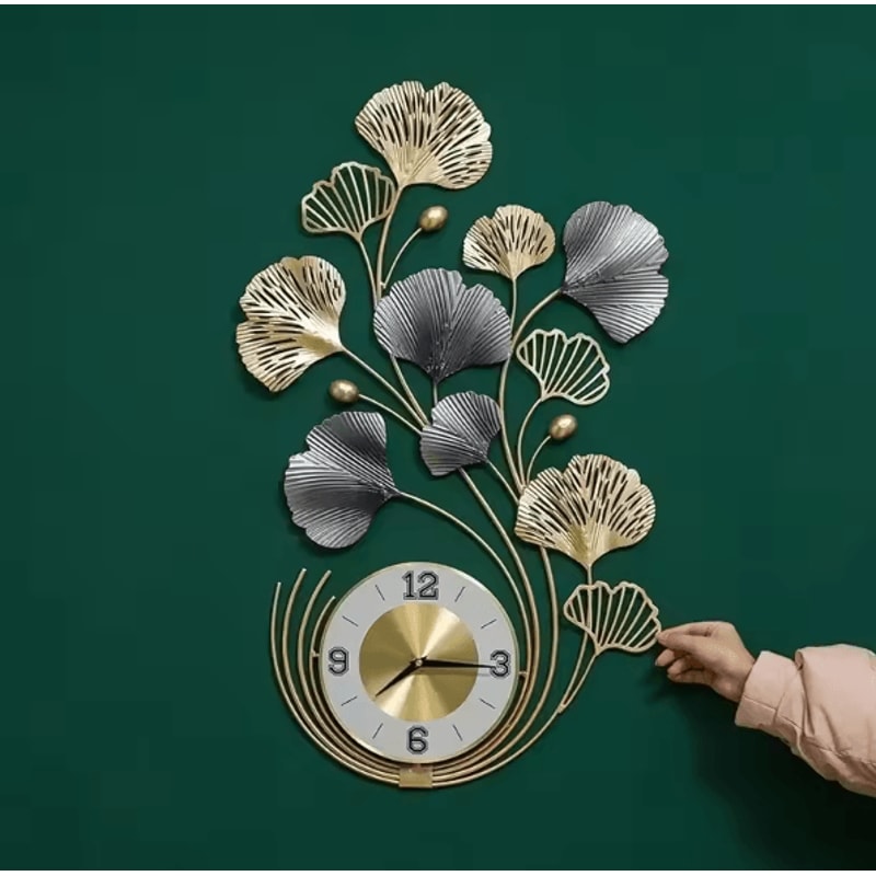 LuxeLeaf Ginkgo Biloba Metal Wall Clock Art Large Silent Decor For Living Room Modern Home Spaces 1