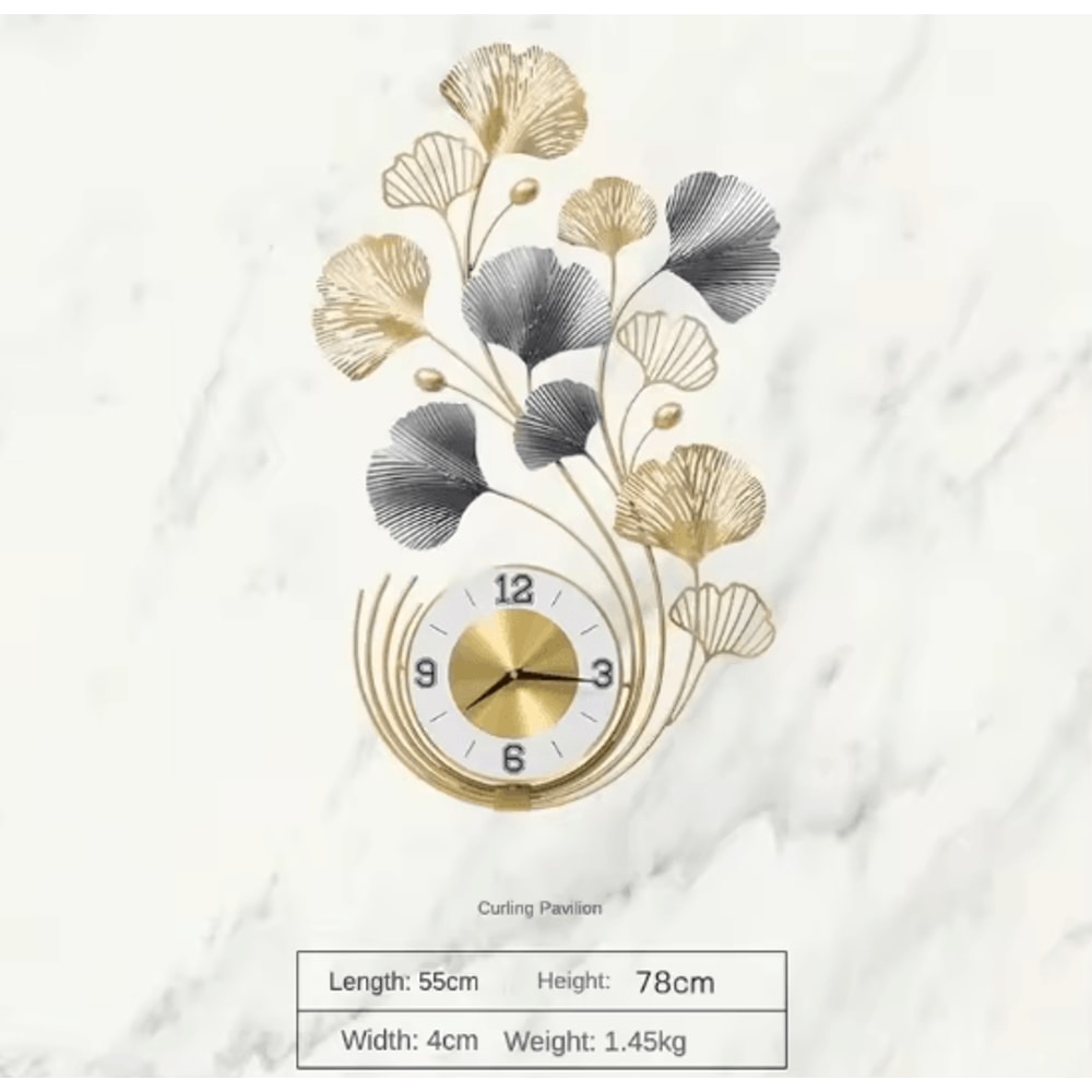 LuxeLeaf Ginkgo Biloba Metal Wall Clock Art Large Silent Decor For Living Room Modern Home Spaces 4