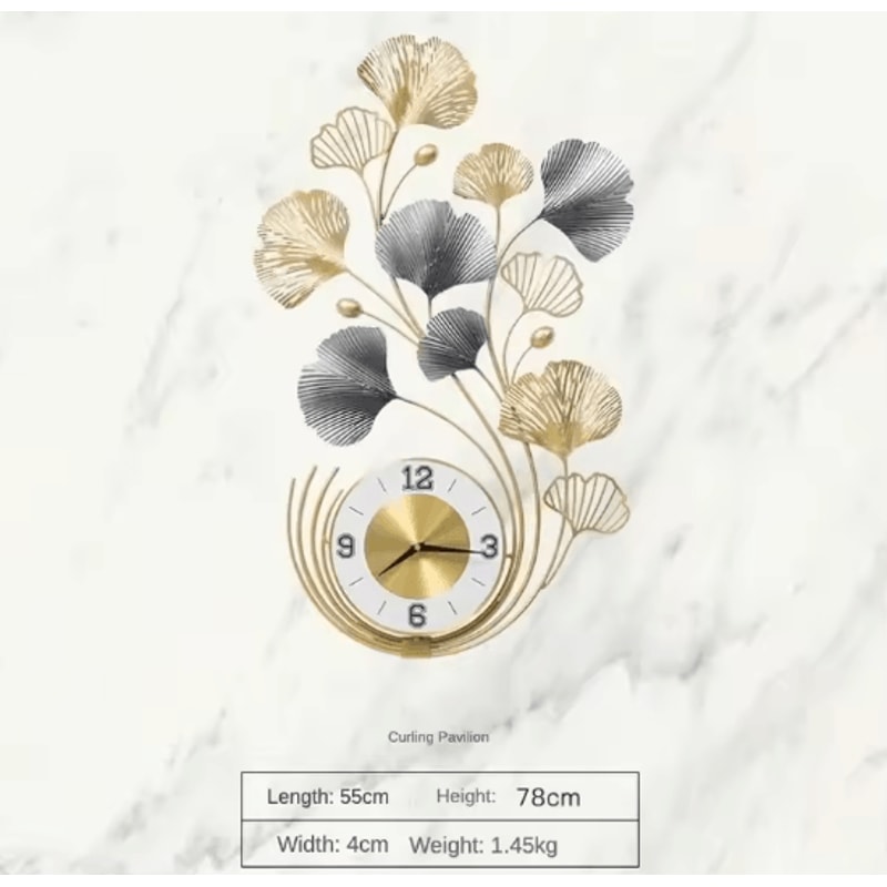 LuxeLeaf Ginkgo Biloba Metal Wall Clock Art Large Silent Decor For Living Room Modern Home Spaces 4