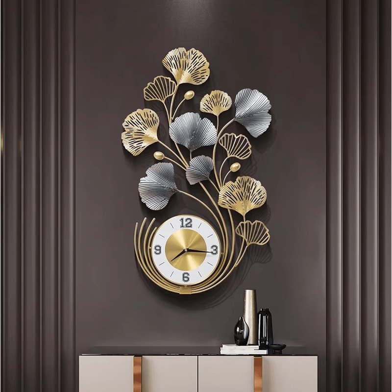 LuxeLeaf Ginkgo Biloba Metal Wall Clock Art Large Silent Decor For Living Room Modern Home Spaces 0