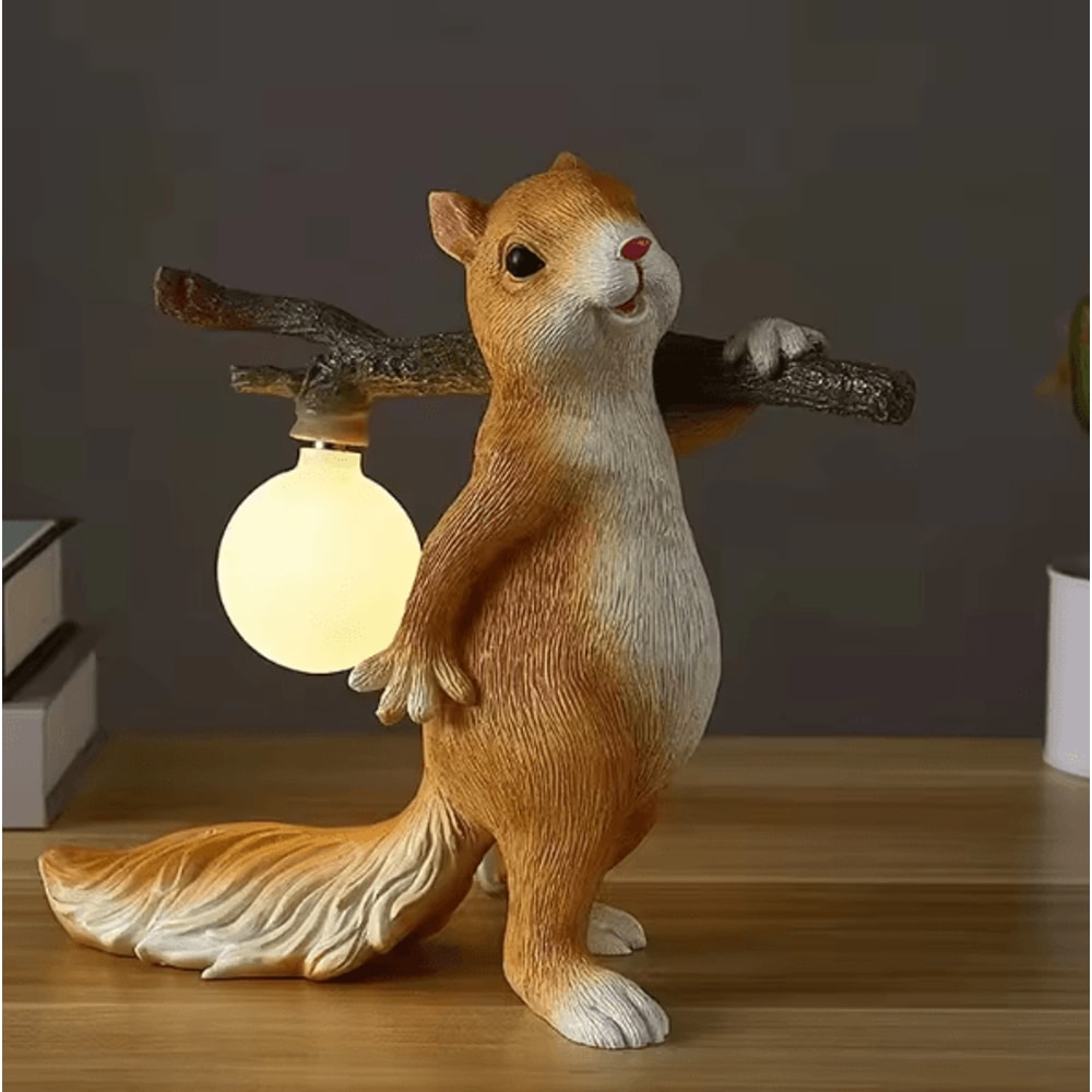 GlowNest Nordic Cartoon Squirrel Resin Desk Lamp Cute Ambient Light For Kids Bedroom Living Room D 1