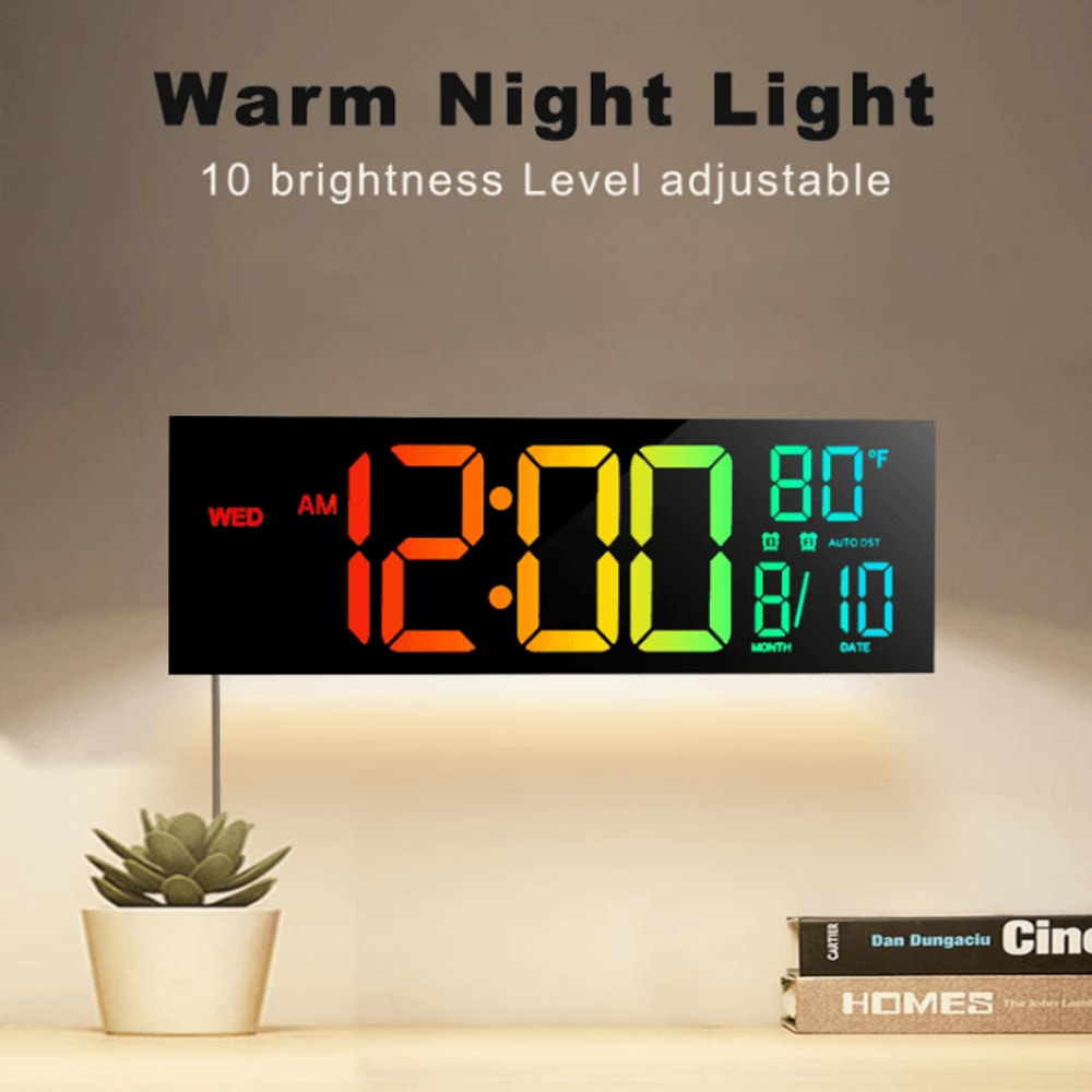 16Inch RGB Large Digital Wall Clock With Remote Temperature Display Alarm 0