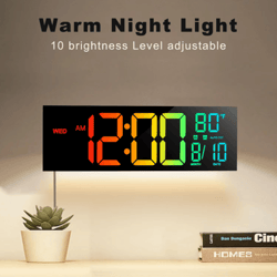 16-inch rgb large digital wall clock with remote, temperature display & alarm