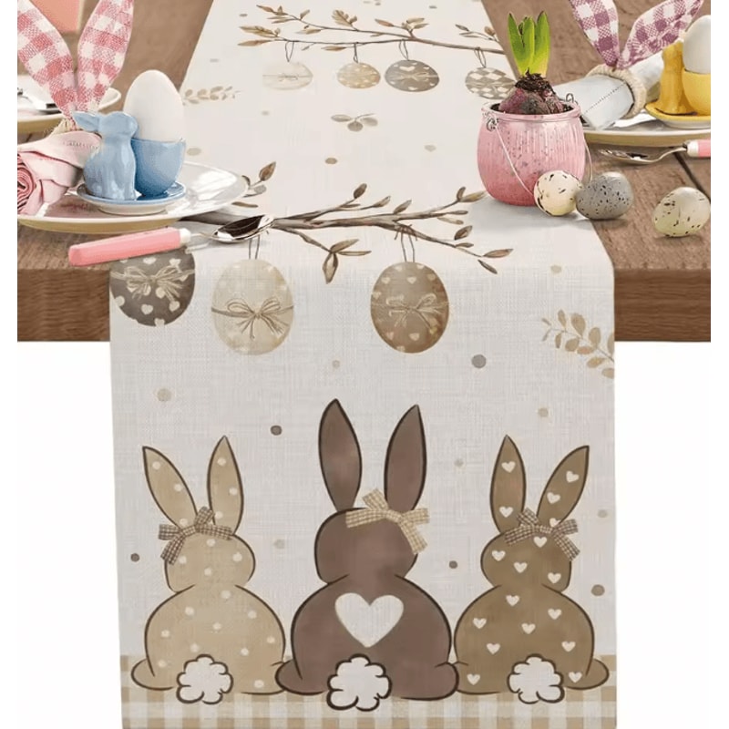 Spring Easter Bunny Table Runner Linen Farmhouse Decor For Dining Holiday Parties 1