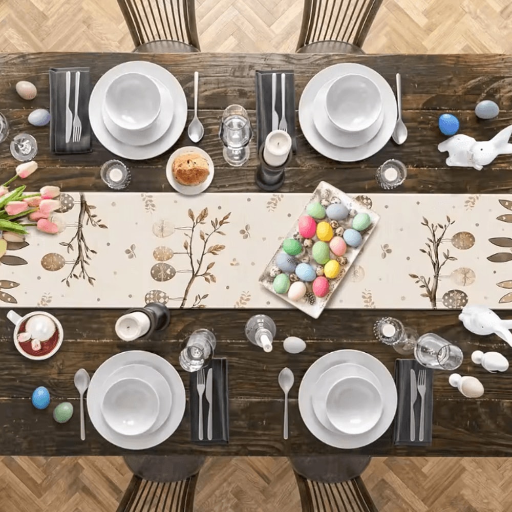Spring Easter Bunny Table Runner Linen Farmhouse Decor For Dining Holiday Parties 4