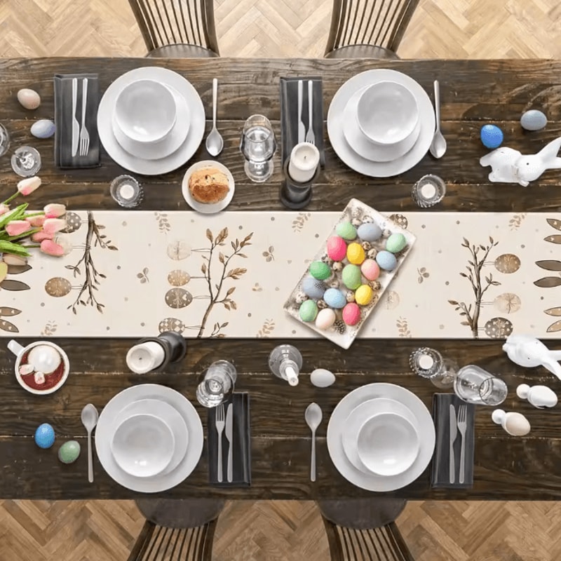 Spring Easter Bunny Table Runner Linen Farmhouse Decor For Dining Holiday Parties 4