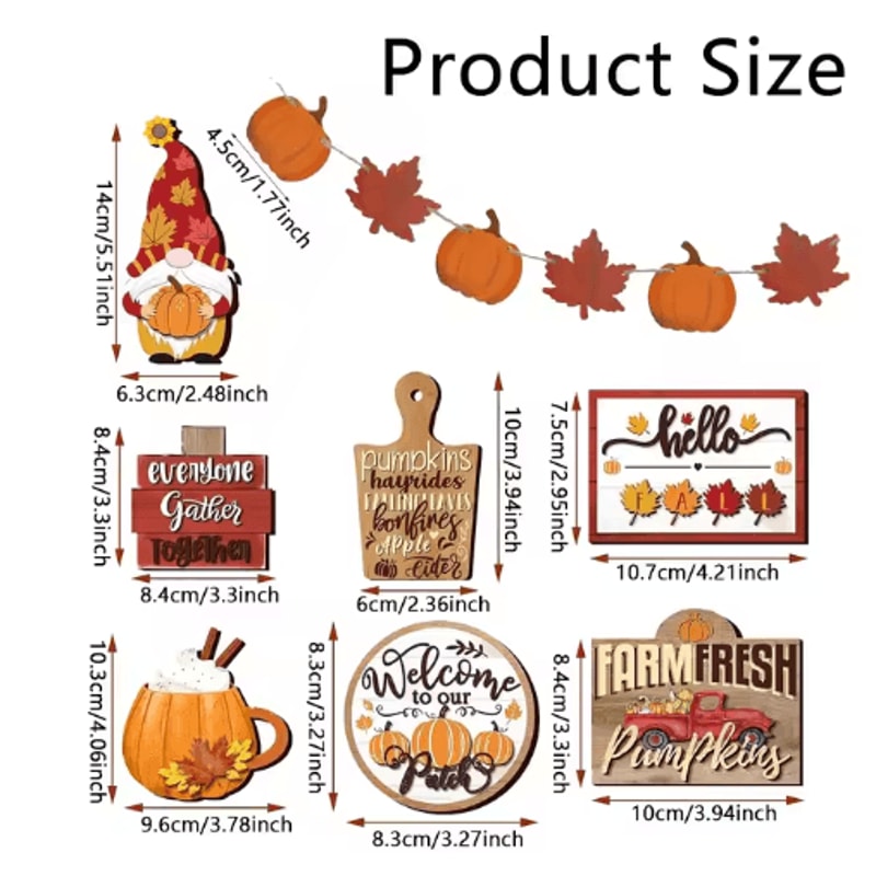 Fall Harvest Wooden Tiered Tray Decor Set Farmhouse Autumn Pumpkin Maple Leaf Centerpieces 3