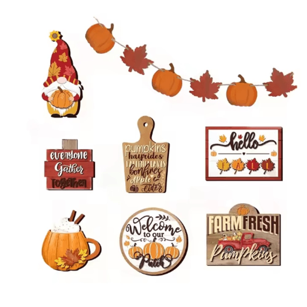 Fall Harvest Wooden Tiered Tray Decor Set Farmhouse Autumn Pumpkin Maple Leaf Centerpieces 4